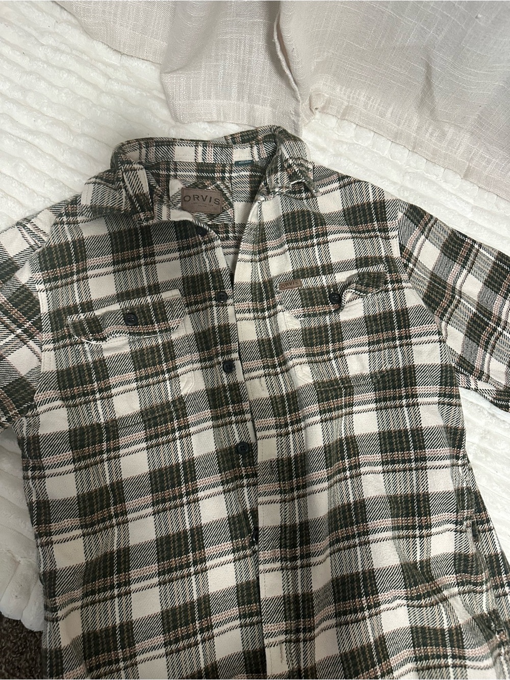 ORVIS Classic Green and White Plaid Men's Shirt Jacket - Picture 5 of 7